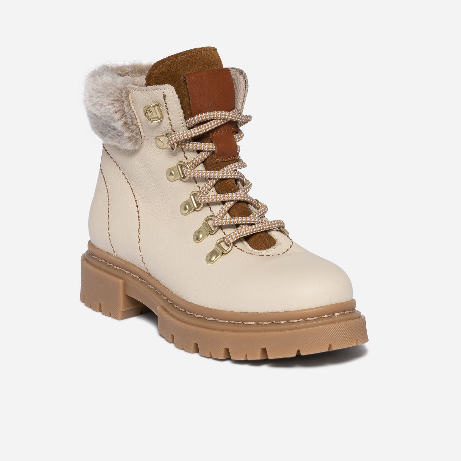 Boots TEXTO beige éco-conçu en cuir esprit montagne