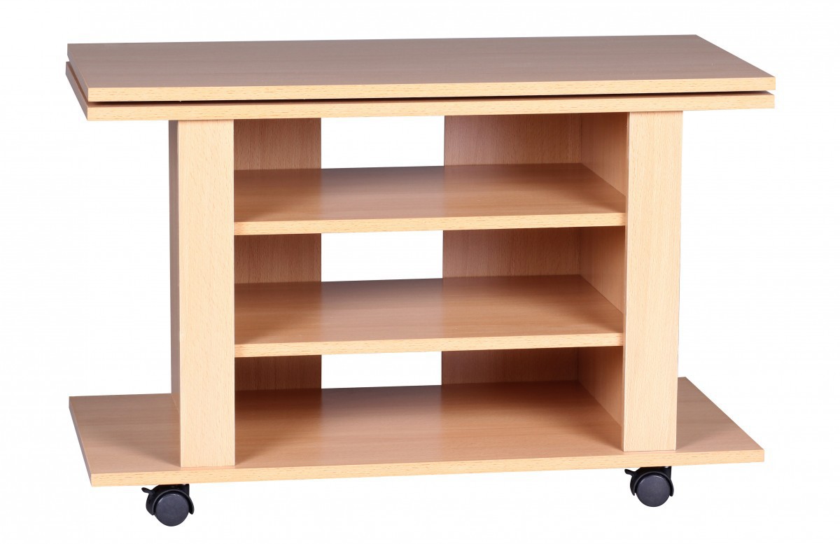 Wohnling TV HiFi Bank Buche Fernsehtisch drehbar & rollbar 75 x 38 x 51 cm