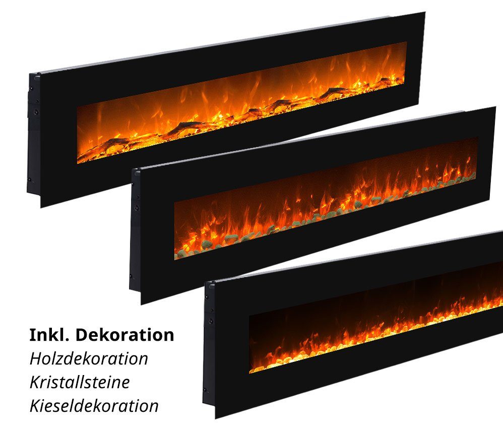 GLOW FIRE Elektrokamin Saturn schwarz Wandkamin elektrisch mit Heizung, Elektrischer Kamin mit Fernbedienung, Timer, 3 Dekorationen, LED Feuer