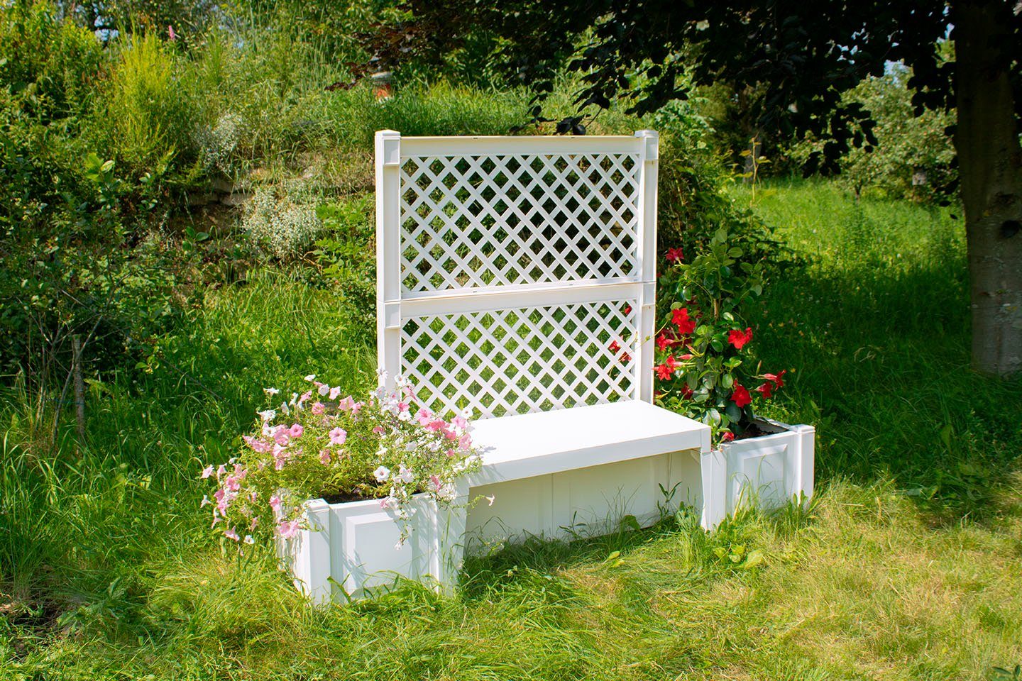 KHW Gartenbank Kopenhagen, mit Spalier und zwei Pflanzkästen, weiß