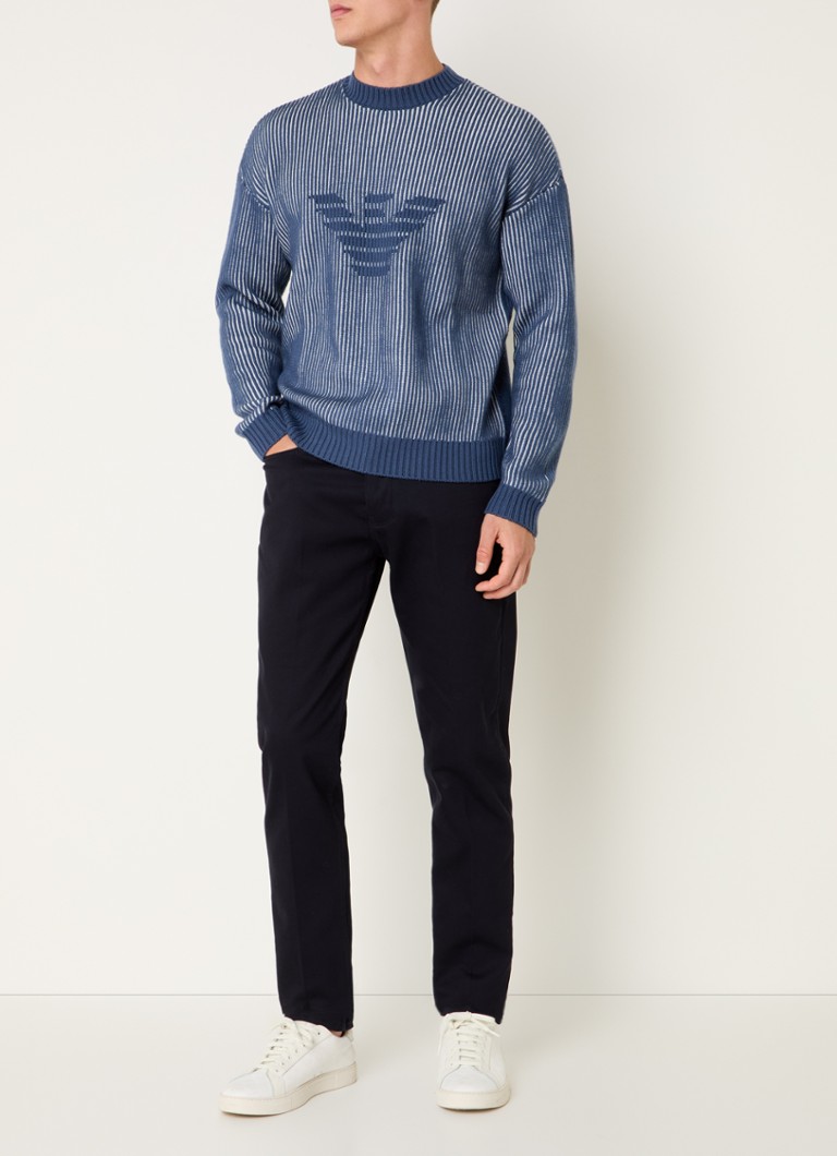 Pulover Emporio Armani cu nervuri din amestec de lână virgină, cu logo țesut.