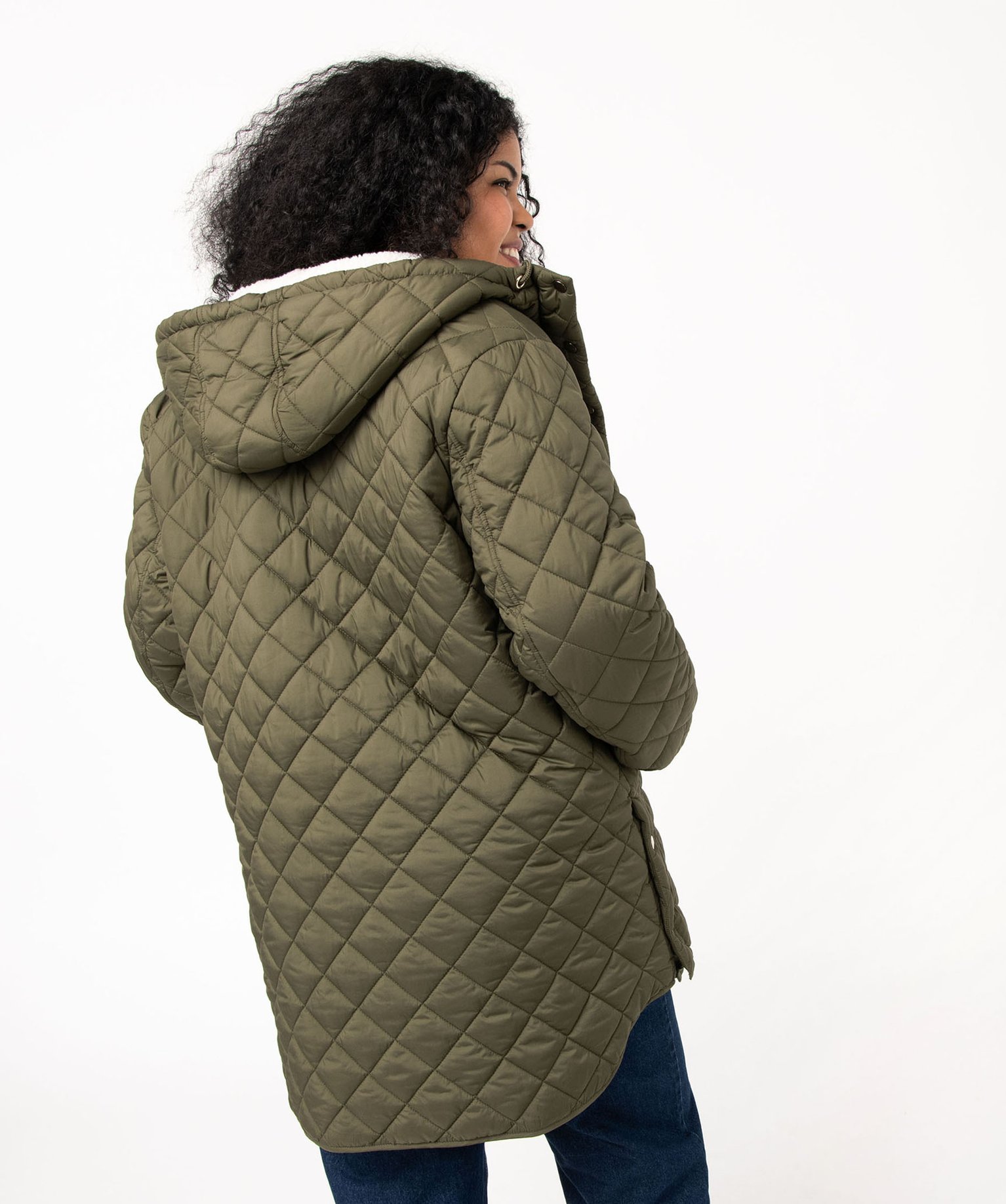 Manteau matelassé à capuche femme grande taille kaki | GEMO