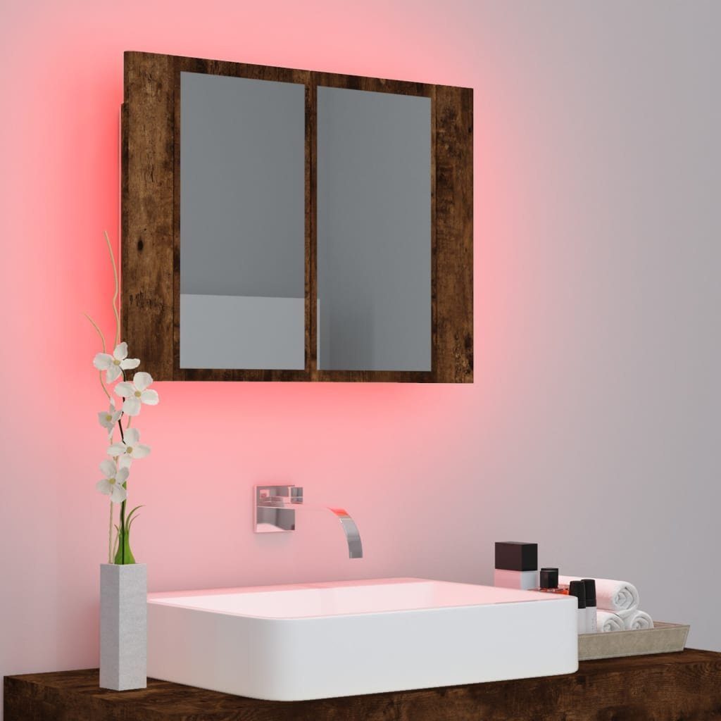 vidaXL Badezimmerspiegelschrank LED-Spiegelschrank Räuchereiche 60x12x45 cm Holzwerkstoff (1-St)
