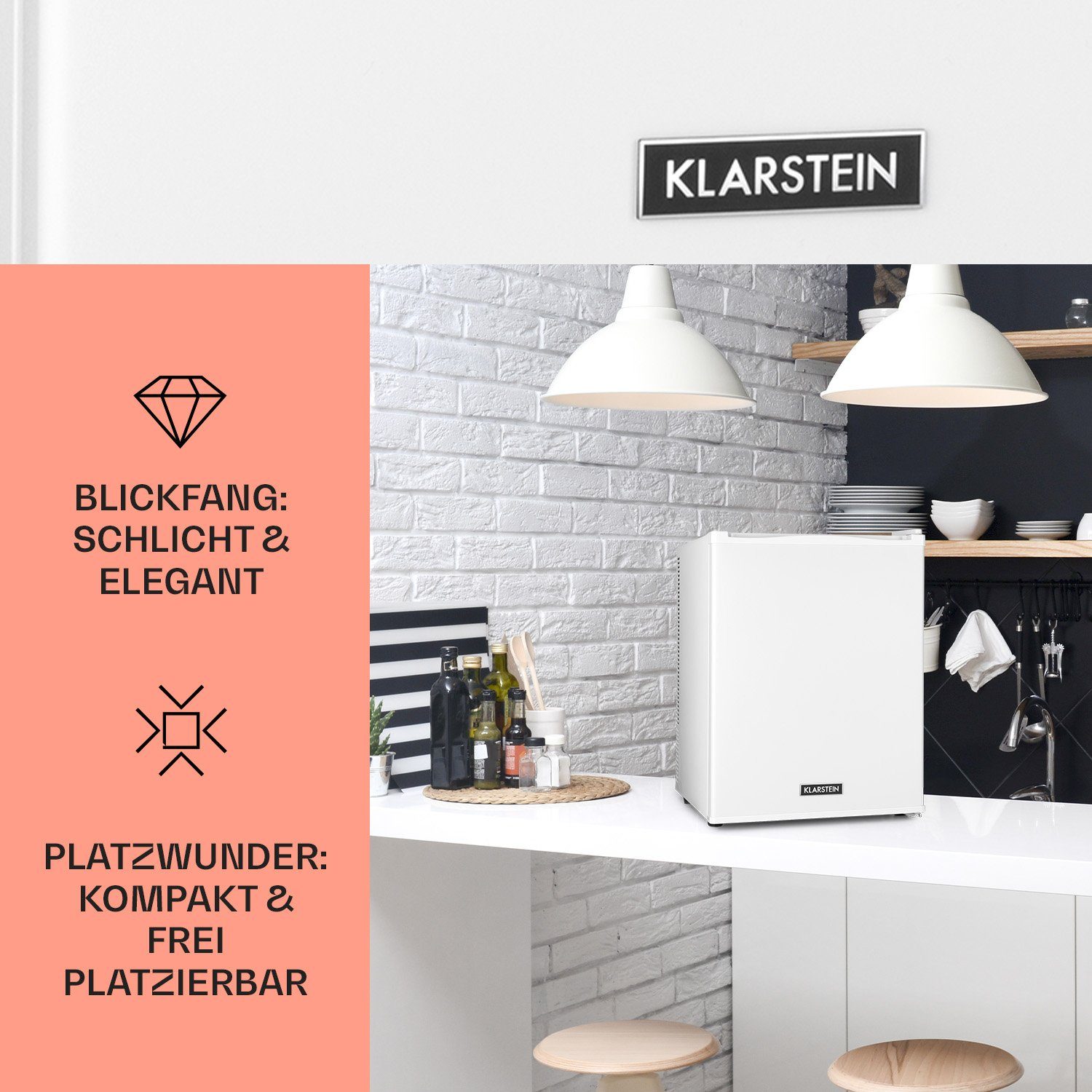 Klarstein Table Top Kühlschrank HEA-HappyHour-42Wht 10035245A, 53.5 cm hoch, 40 cm breit, Hausbar Minikühlschrank ohne Gefrierfach Getränkekühlschrank klein