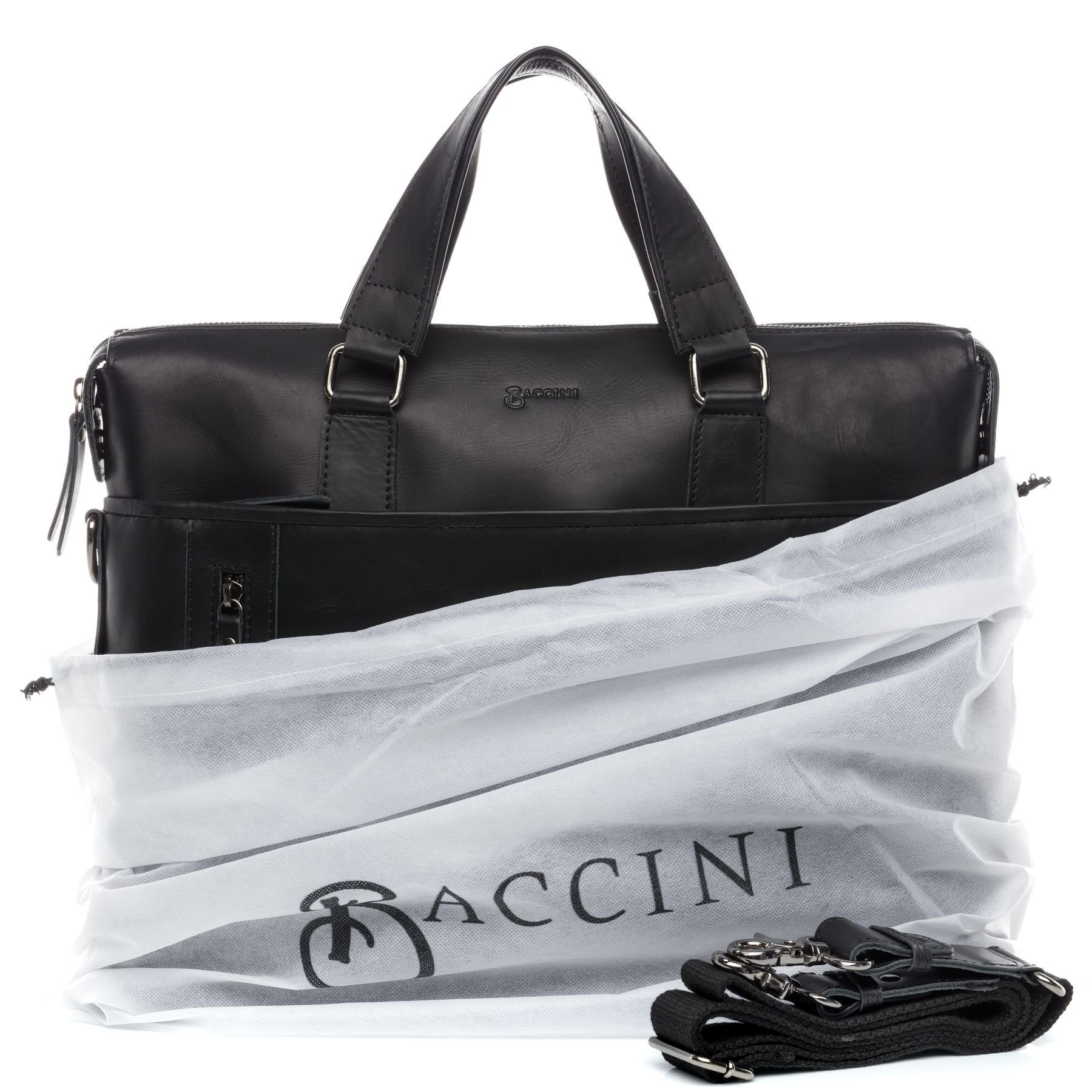 BACCINI Laptoptasche Leder Businesstasche Unisex LEANDRO, Laptoptasche 15,4 Zoll, Aktentasche Echtleder Damen Herren schwarz