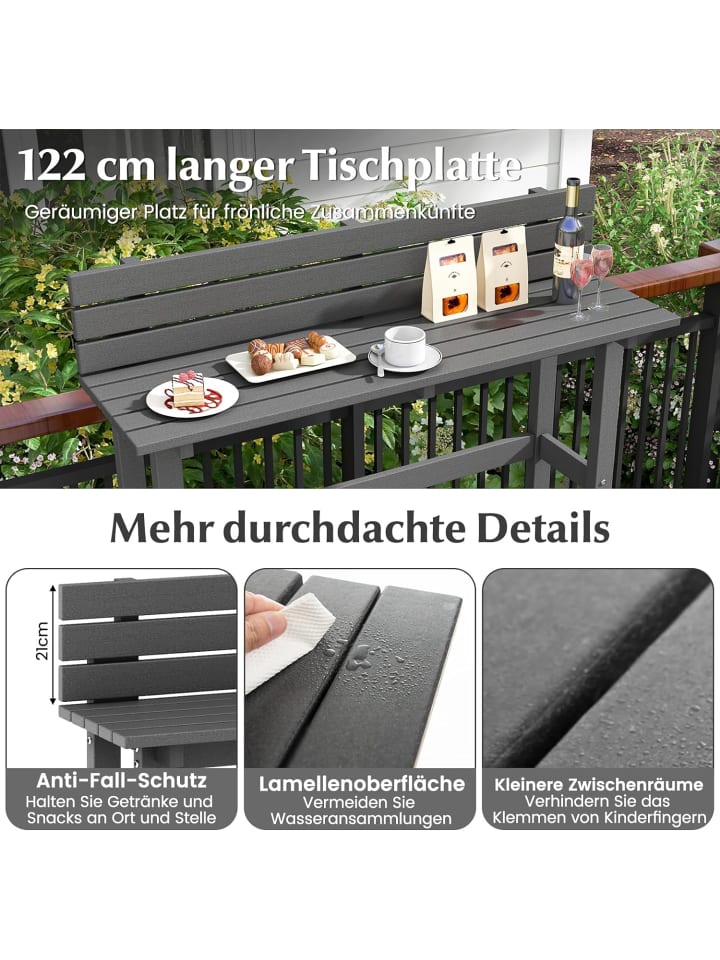 COSTWAY Bartisch Outdoor 122x39x136cm in Grau günstig kaufen onesize