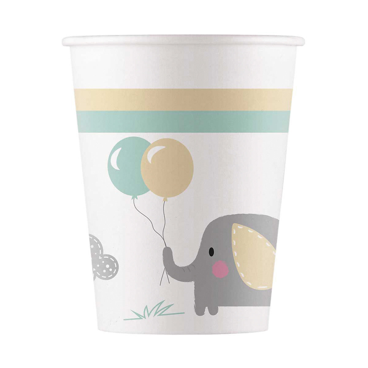 Papp-Partybecher/Trinkbecher Baby Elefant, 200 ml, 8 Stück