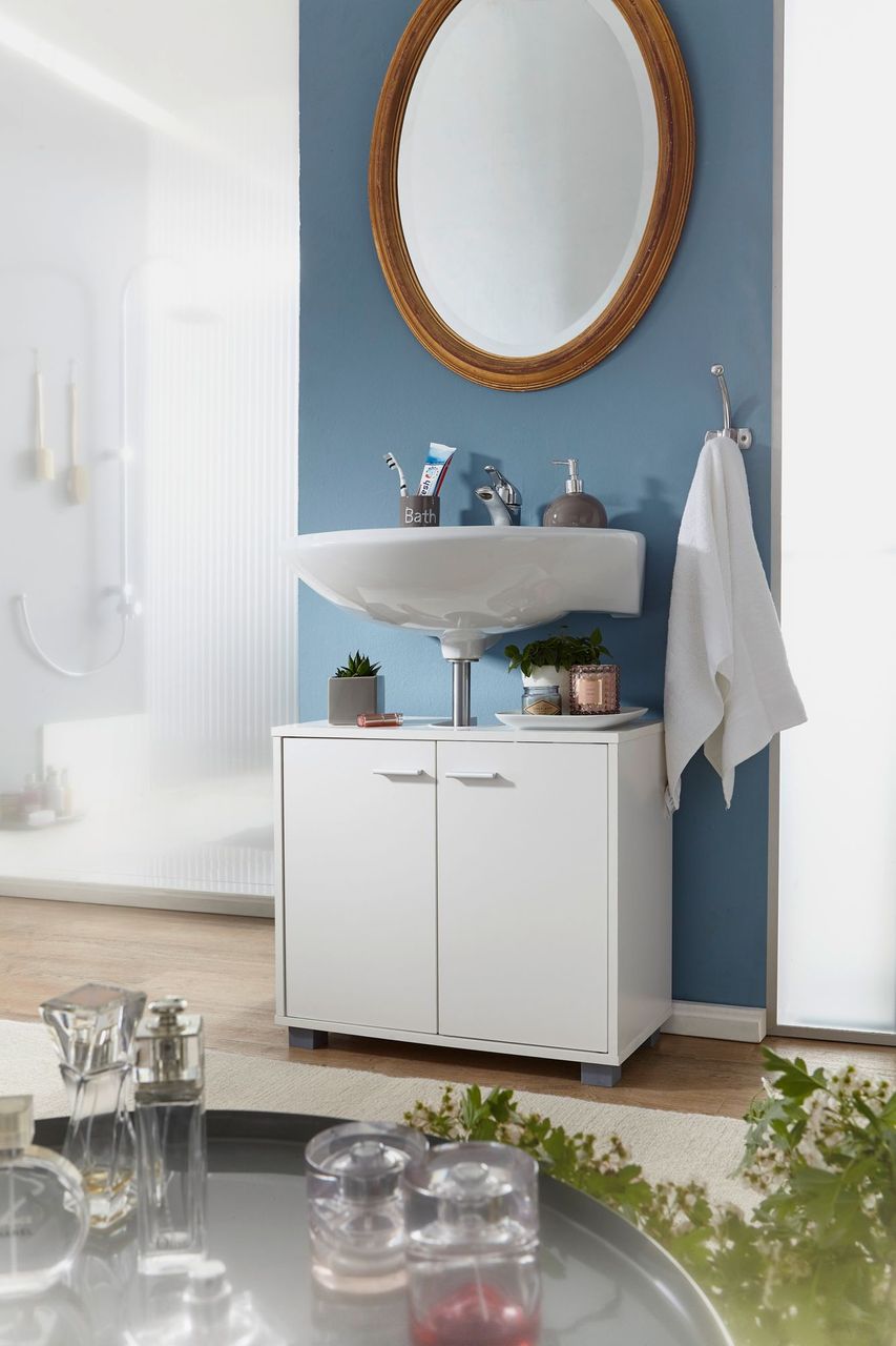 Wohnling Bad Waschbecken Unterschrank 60 x 55 x 30 cm 2 Türen weiß