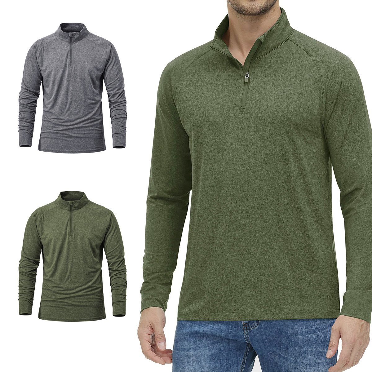 MEETYOO Langarm-Poloshirt Herren Langarm Poloshirt Funktionsshirt (Rollkragenshirts, Langarmshirt, Basic Shirt, Sweatshirt, Pullover, Longsleeve) 1/4-Reißverschluss, UPF 50+, Tops
