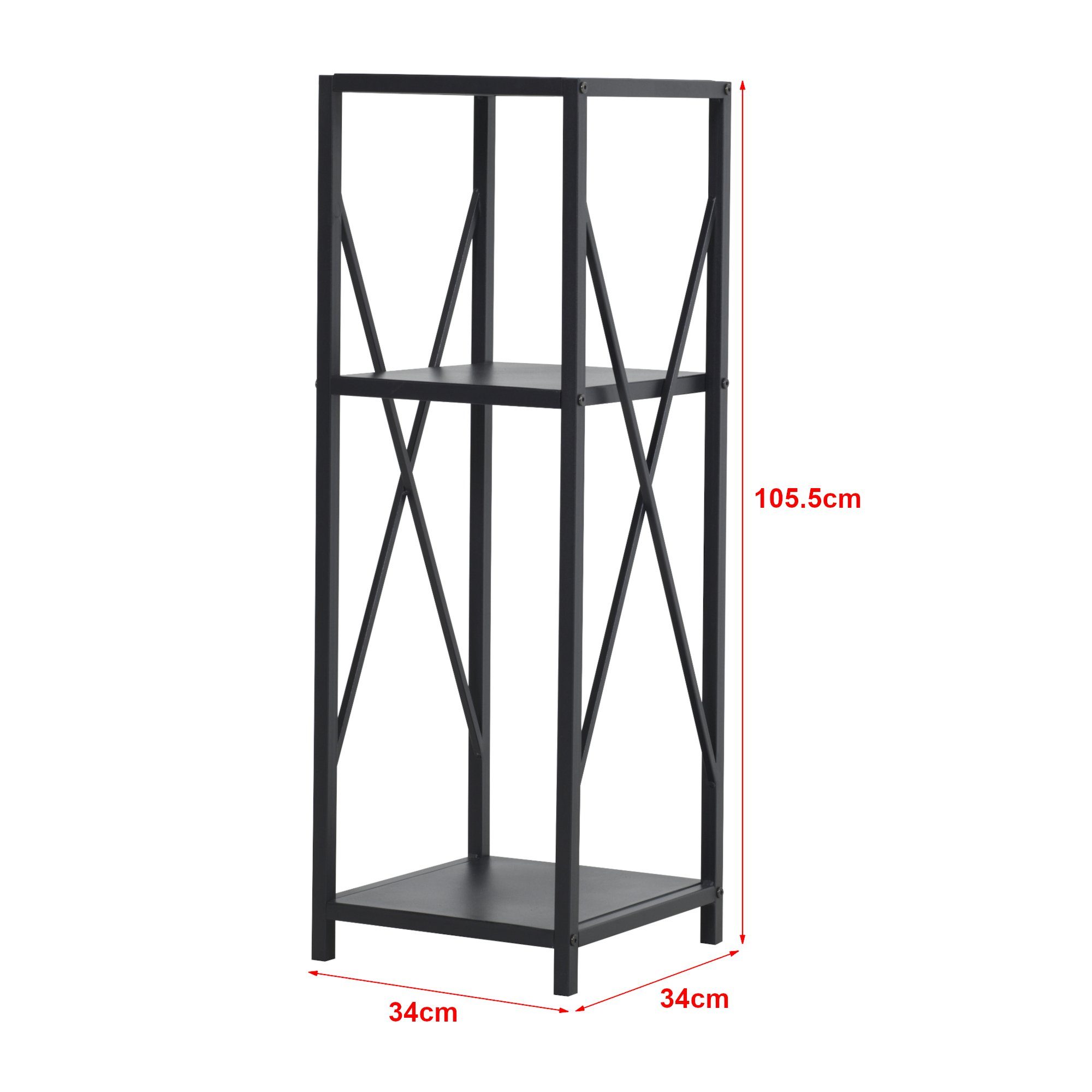 en.casa Kaminholzregal, BxTxH:34x34x105.5 cm, Tinglev Brennholzregal mit 2 Ablagen Schwarz