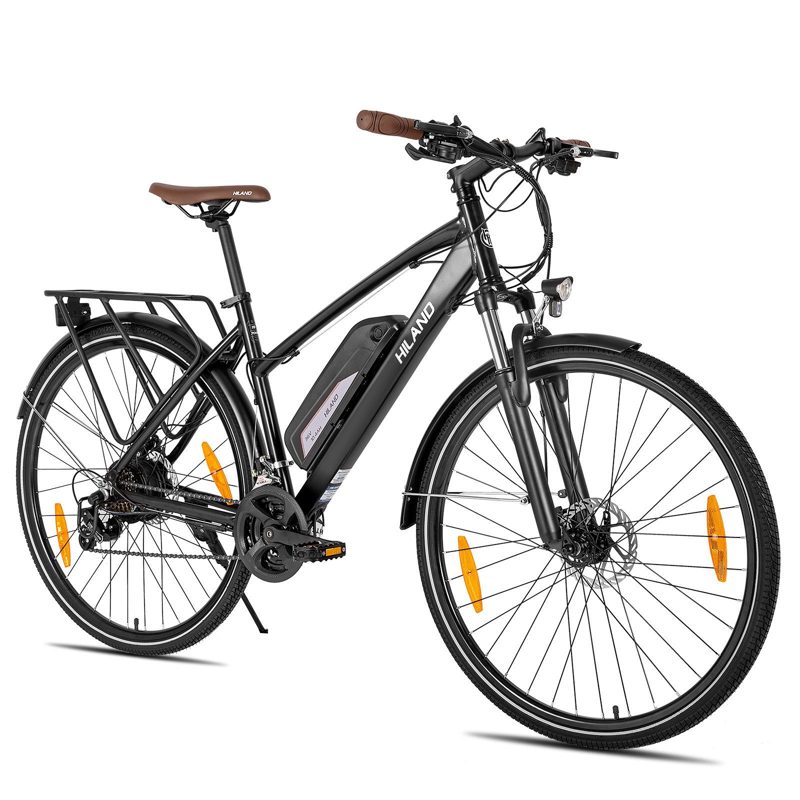 HILAND E-Bike 28 Zoll E-Trekking Herren Damen,mit LCD Display,36V/10.4Ah Akku, 7 Gang Shimano Tourney TZ500 7speed Schaltwerk, Kettenschaltung, Heckmotor, 374.4 Wh Akku, (Set, mit akku-ladegerat, mit werkzeung, mit beleuchtungsset), Elektrofahrrad Ci