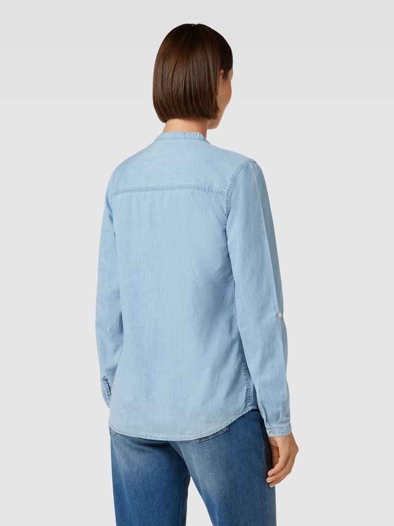Jeansbluse mit V-Ausschnitt Modell 'Tencel' in hellblau