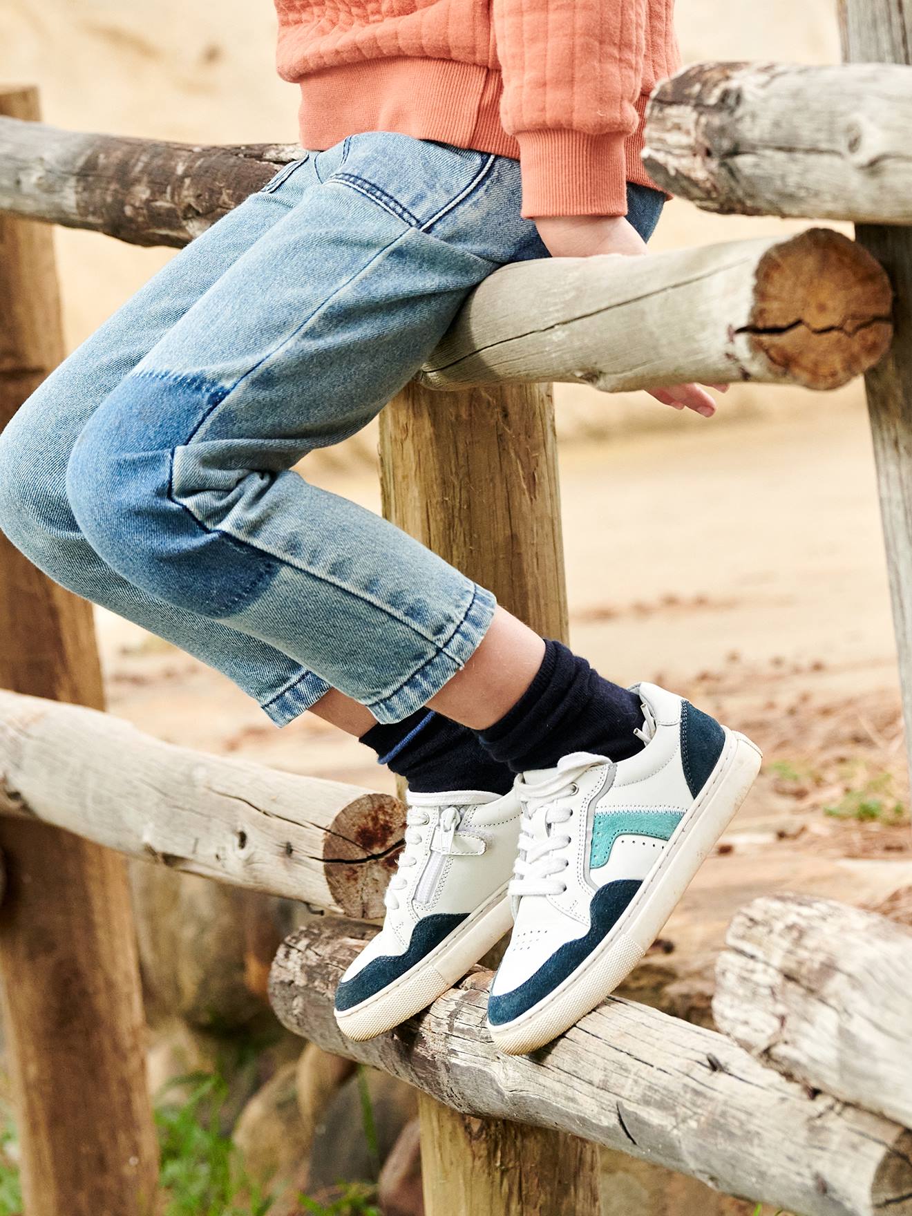 Baskets lacées et zippées garçon en cuir blanc