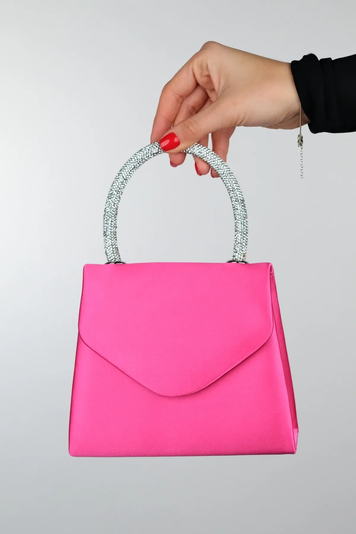 LuviShoes  MONAKO Fuchsia Satin Stone Damen Handtasche
