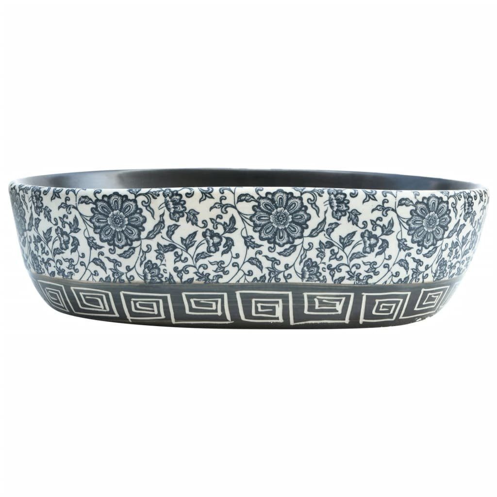 vidaXL Waschbecken Aufsatzwaschbecken Schwarz und Blau Oval 47x33x13 cm Keramik