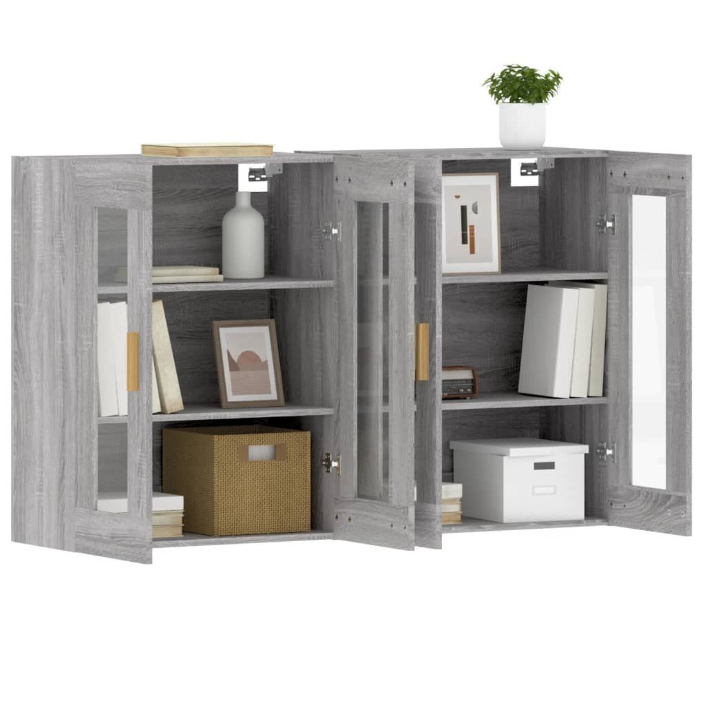 vidaXL Anrichte Wandschränke 2 Stk Grau Sonoma Holzwerkstoff Glas Vitrine Hängeschrank