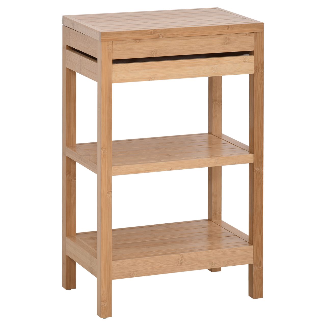 HOMCOM Badregal Badzimmerregal mit 2 Ablagen Klappdeckel Standregal Bambus Natur