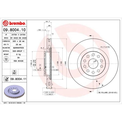 Bremsscheibe Brembo Vorderachse  2 Stück 09.8004.11 - ATU