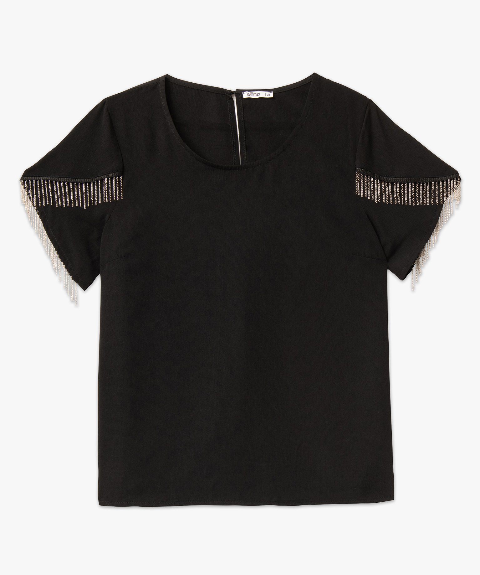 Blouse à manches courtes avec franges chaines femme noir | GEMO