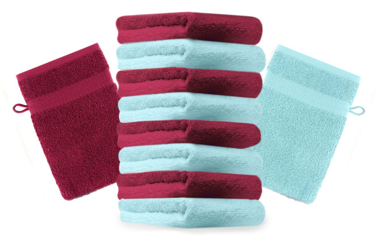 Betz Waschhandschuh 10 Stück Waschhandschuhe Premium 16x21 cm Farbe dunkelrot und türkis (10-tlg)