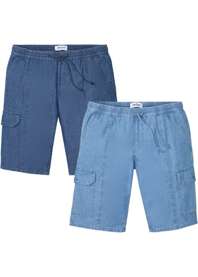 Jeans-Schlupf-Bermuda mit Cargotaschen, Loose Fit (2er Pack)