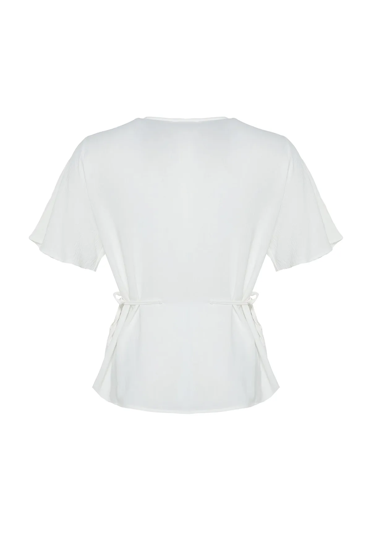 Trendyol Curve  Ecru gewebte Bluse zum Binden mit V-Ausschnitt TBBSS22BZ0753