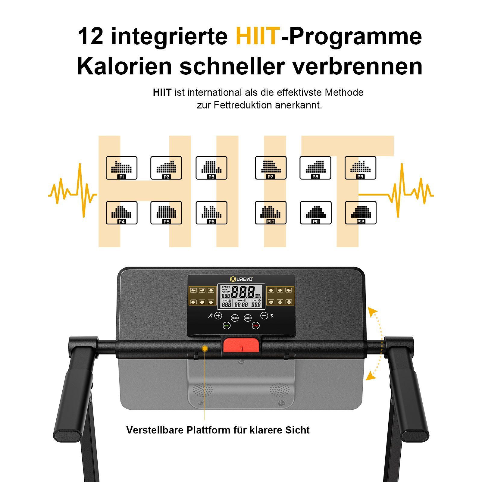 REDOM Laufband Profi Elektrisches Laufband Fitness Treadmill Sports Zuhause 1-10 km/h (Trainingspfade klappbar und kompakt verstaubar, Halterung für Handy und Pad, mit 12 Programs, UREVO), Walking pad für Zu hause