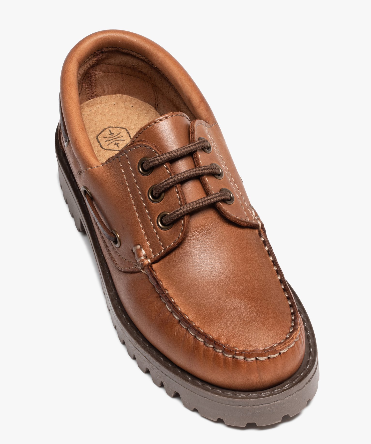Mocassins unis en cuir à semelle crantée Garçon marron | GEMO