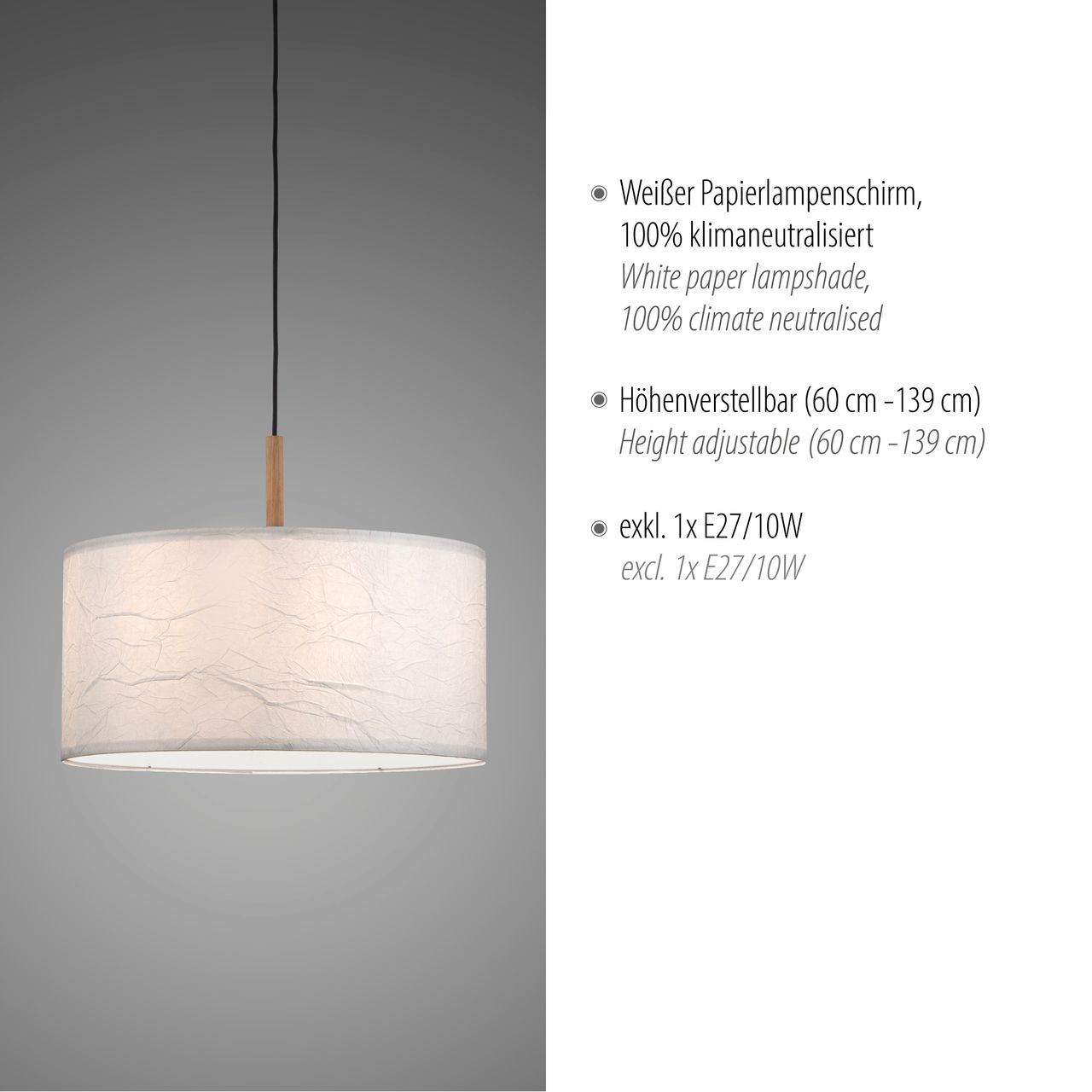 JUST LIGHT Pendelleuchte GREEN SOFIE, 1x E27/10,00 Watt, Ø44,5 cm, Weiss