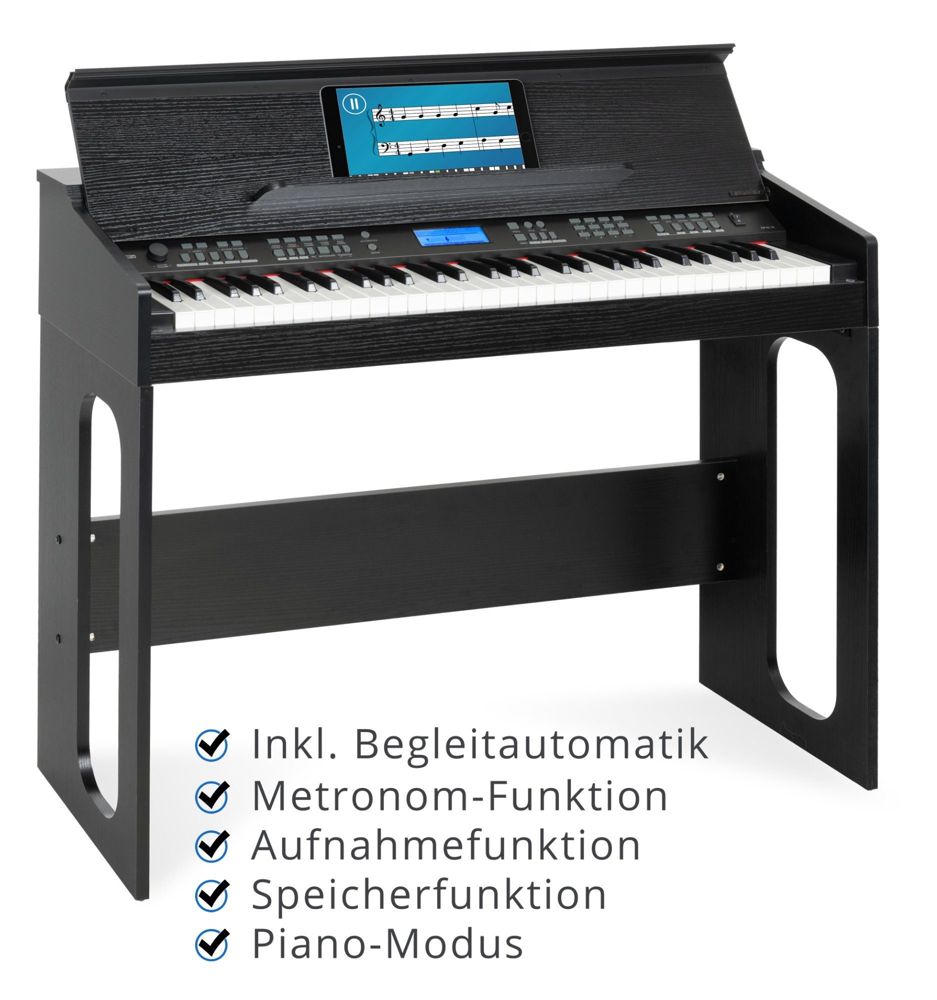 FunKey Digitalpiano DP-61 III 61 Tasten Keyboard im Digitalpiano-Design, (inkl. Keyboardbank, Kopfhörer & Keyboardschule, 4 tlg., Spar-Set), 300 verschiedene Sounds und Rhythmen - Begleitautomatik