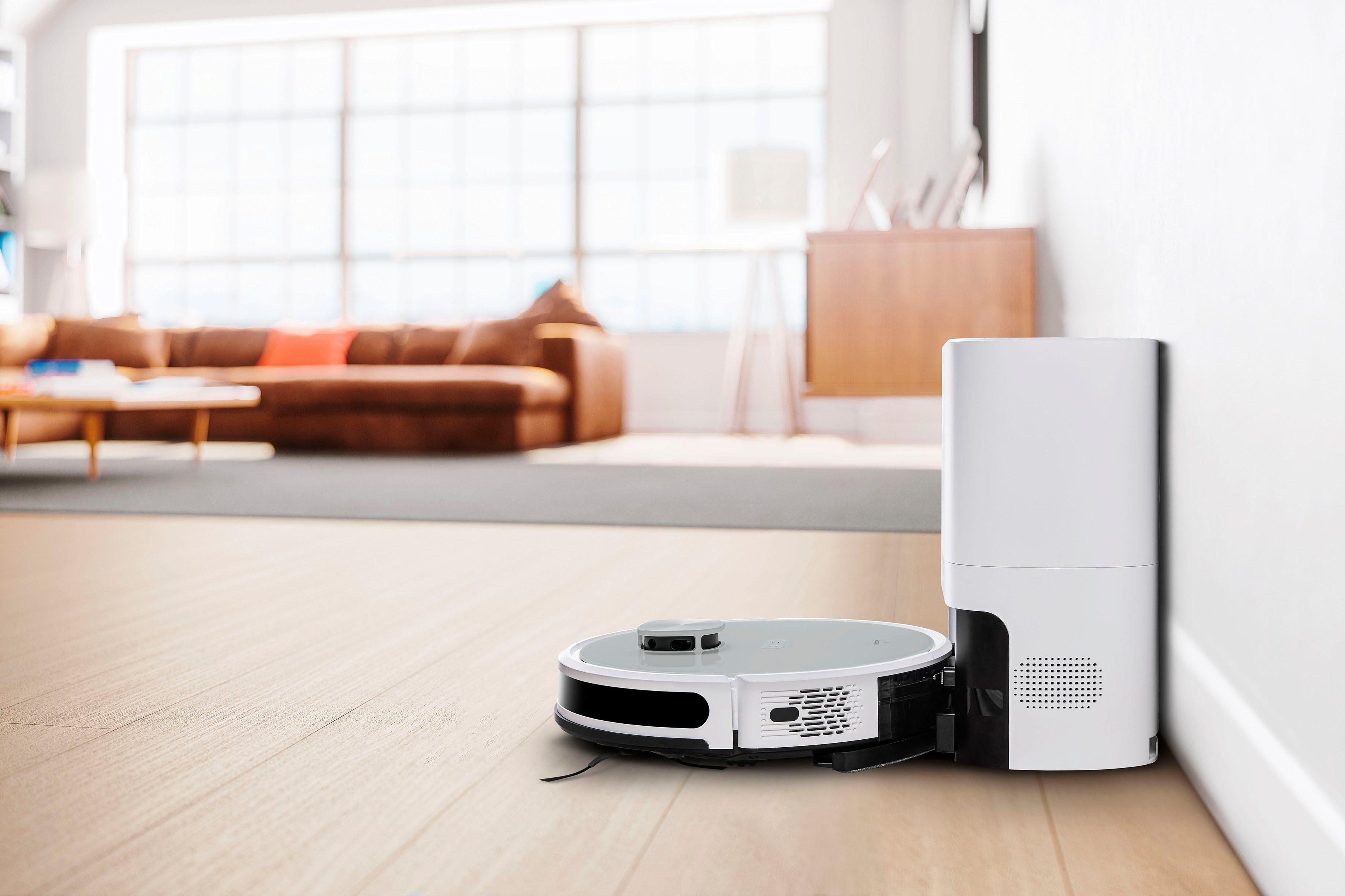 Medion® Nass-Trocken-Saugroboter Saug- und Wischroboter mit Absaugstation (X21 SW), App Steuerung und automatische Entleerung