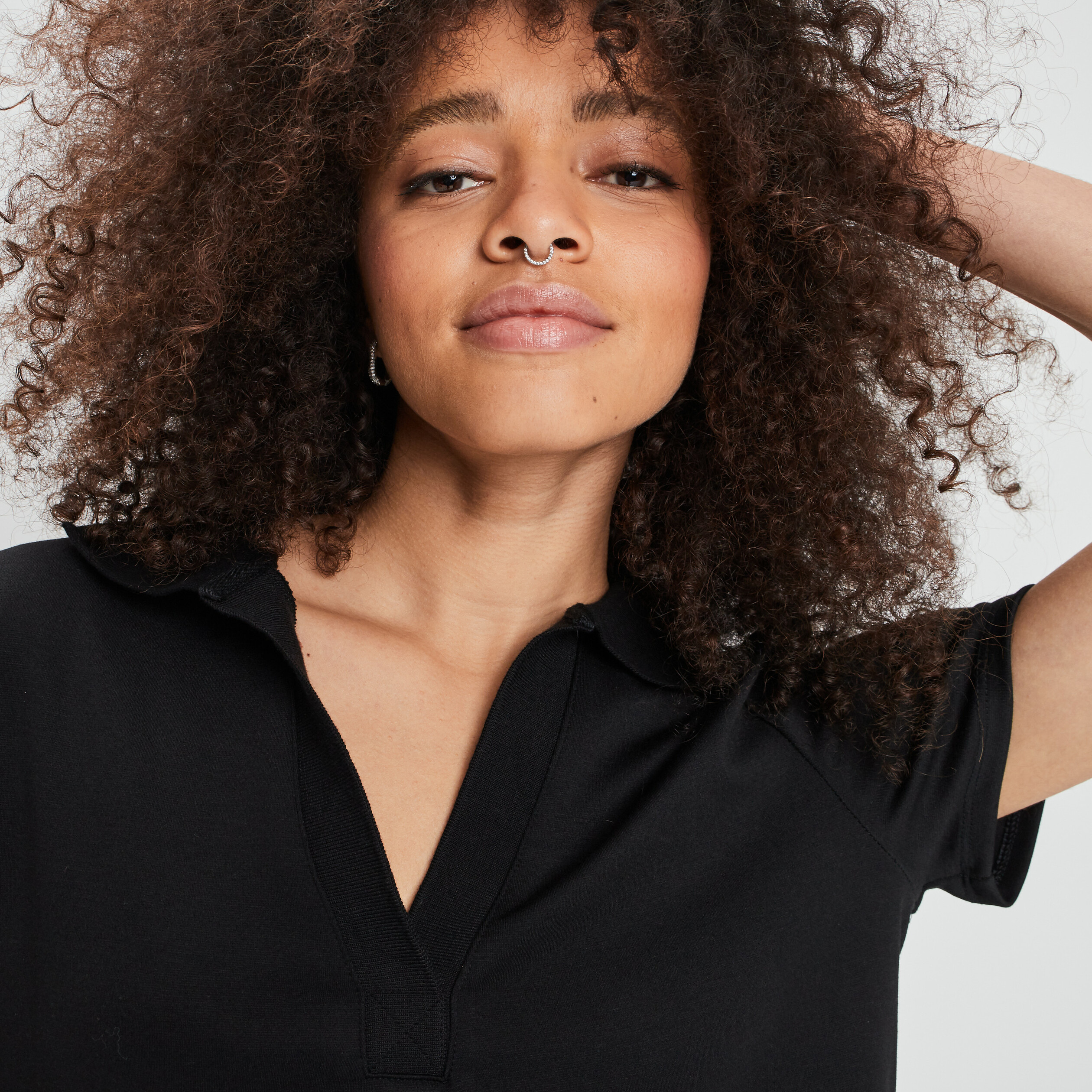 Robe droite manches courtes col polo noir femme | La Halle