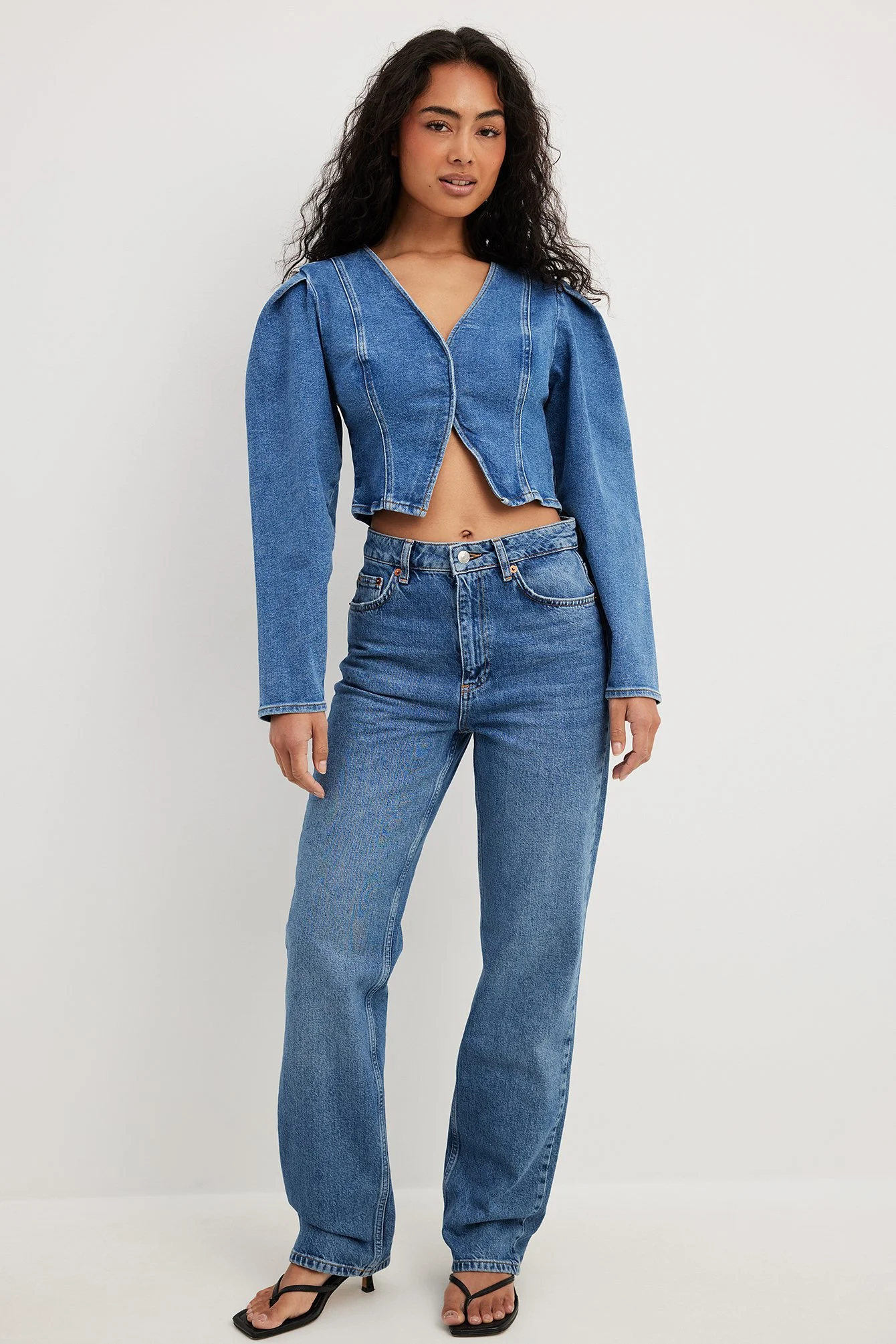 Denim-Bluse mit weiten Ärmeln