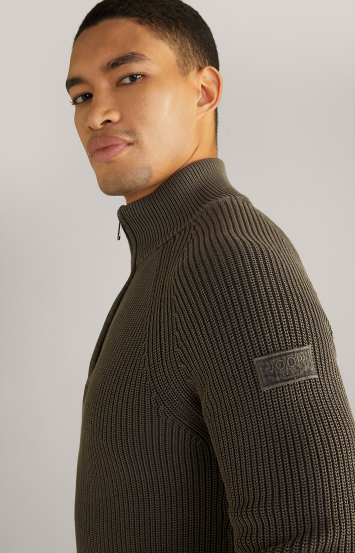 Baumwoll-Pullover Henricus in Oliv-Braun