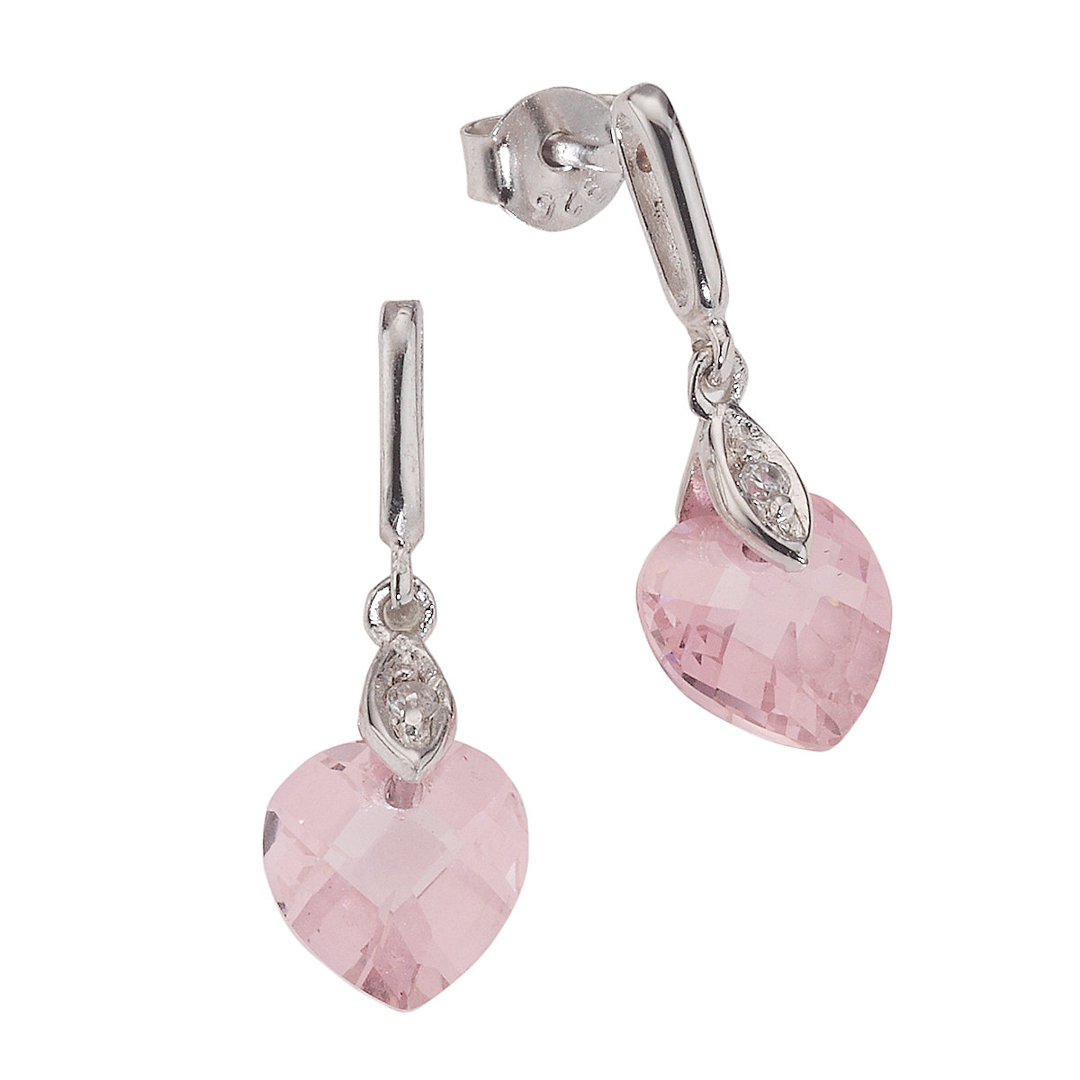 Ohrringe 925 Sterling Silber Zirkonia Herz pink Zirkonia rhodiniert Ohrhänger für Kinder
