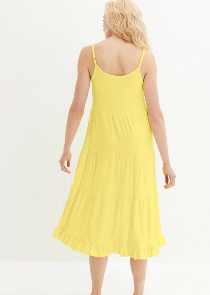 Shirtkleid mit Volants und verstellbaren Spaghetti-Trägern in Midi-Länge, A-Line