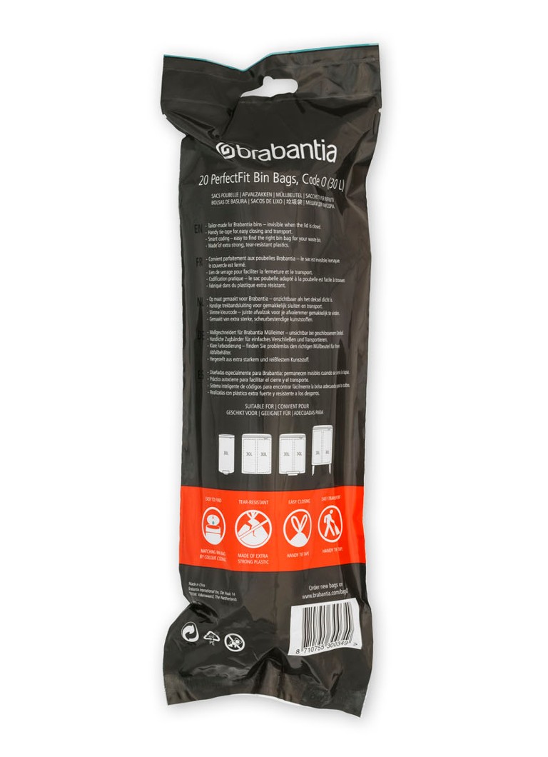 Bolsas de basura Brabantia Perfect Fit, tamaño O, 30 litros, paquete de 6 x 20