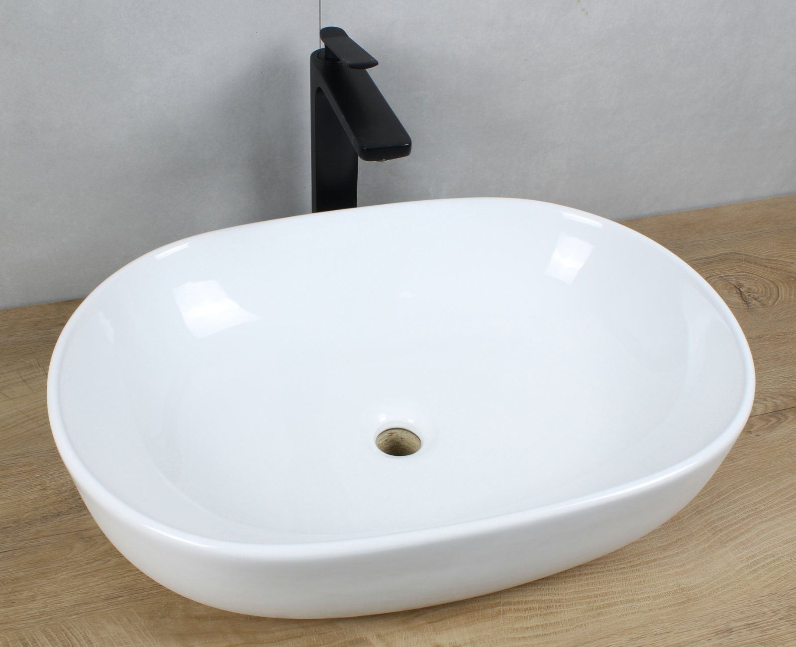 HAGO Aufsatzwaschbecken Keramik Waschbecken oval 600x420x145 weiß ohne Überlauf Aufsatzwaschbe