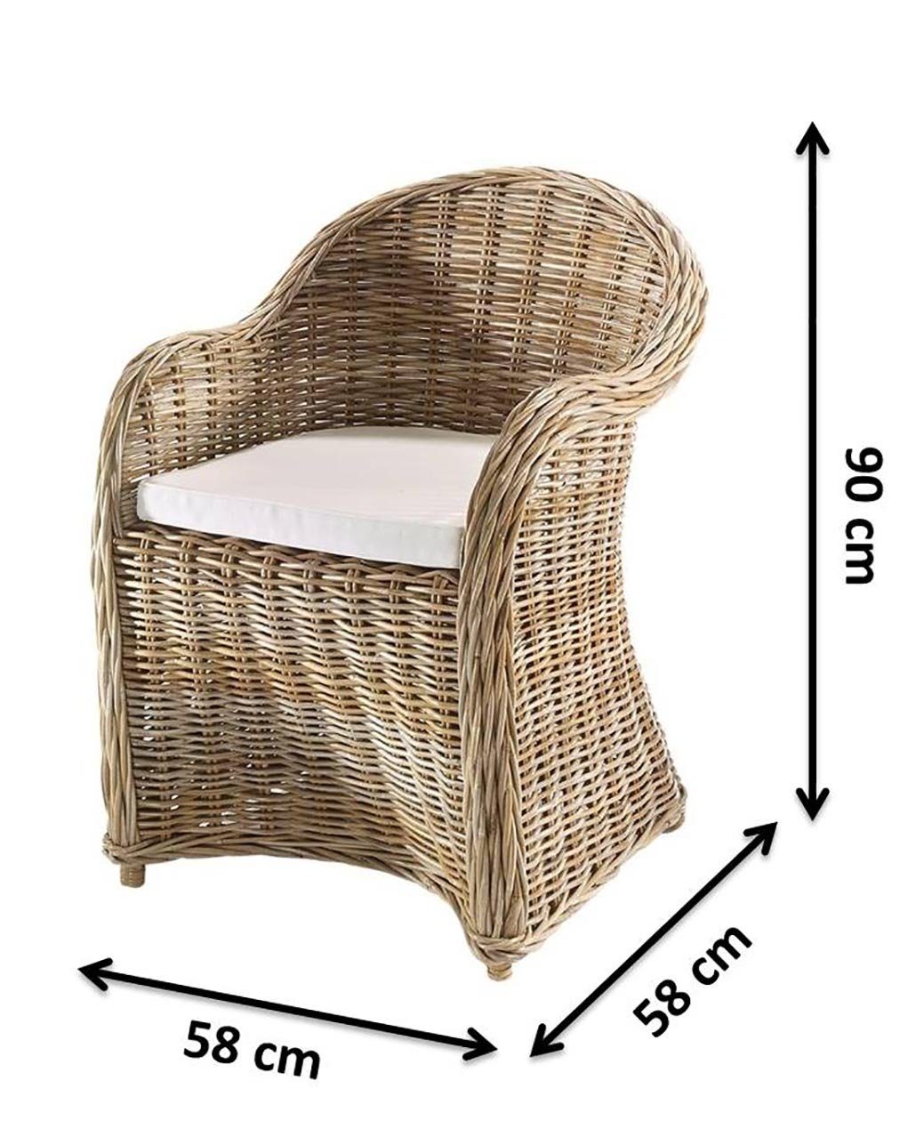 Kobolo Rattanstuhl BOSTON NEW Sessel aus Rattan grau (kubu grey)