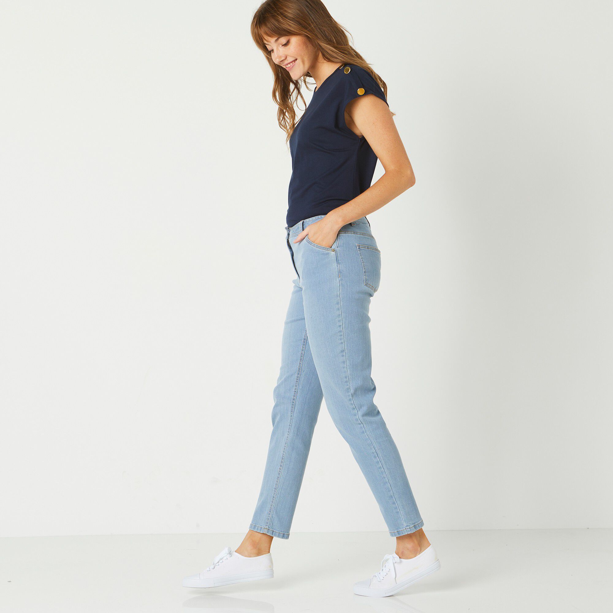 Pantalon mom, denim stretch