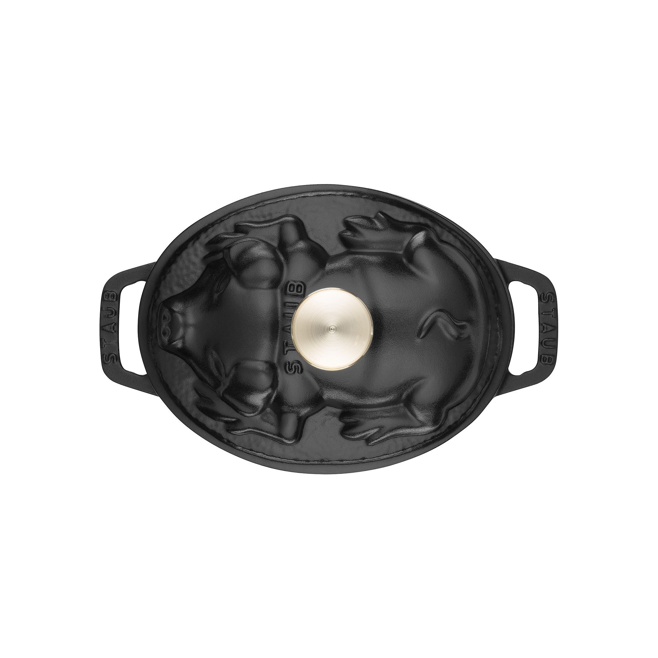 Cocotte Schweinedeckel 17 cm, oval, Schwarz, Gusseisen