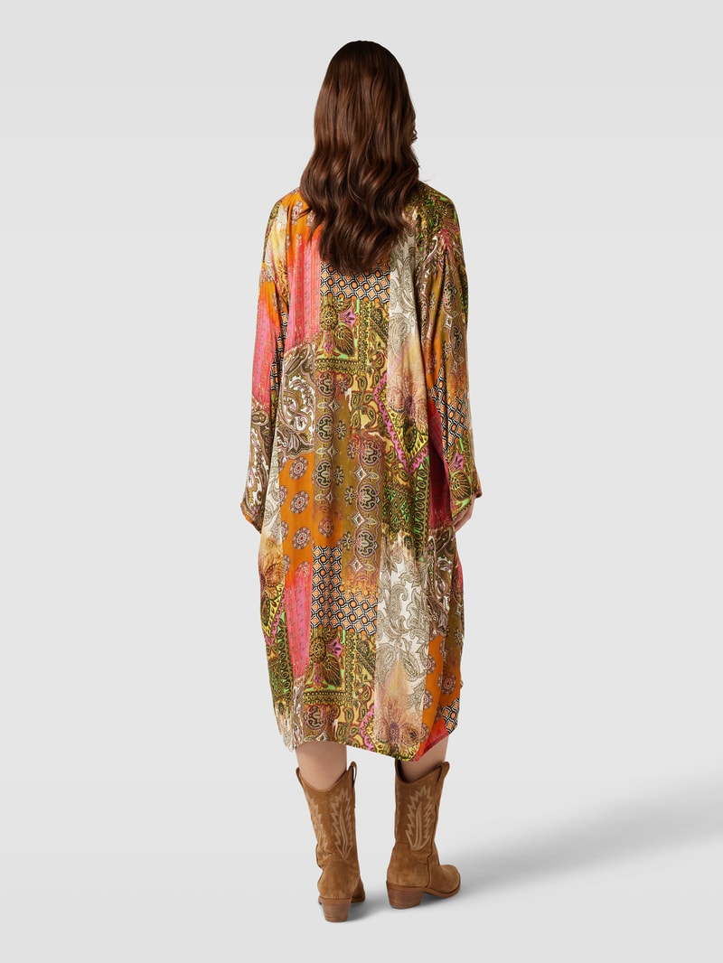 Kimono aus Viskose mit Allover-Muster Modell 'Paisley' in khaki