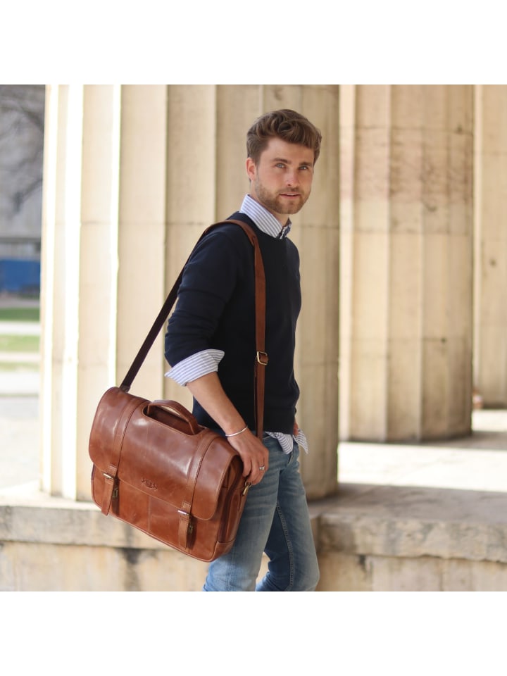 SID & VAIN Leder-Aktentasche echt Leder Aktentasche 15 Zoll Laptop Fach braun in braun günstig kaufen onesize