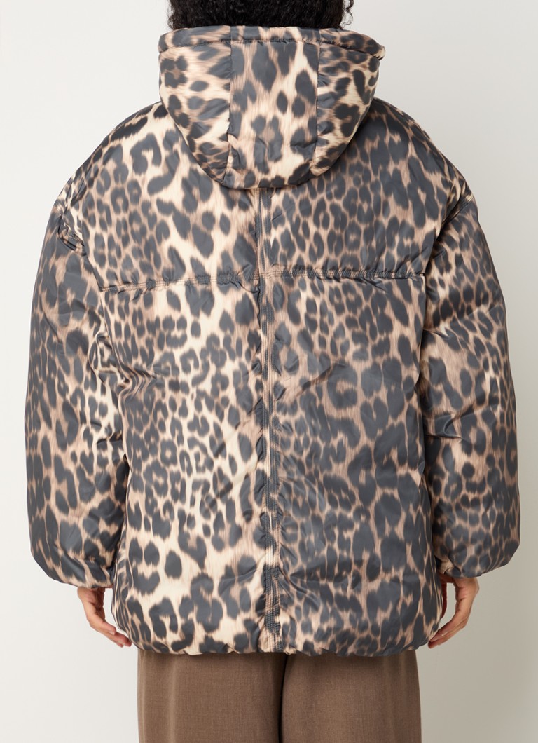 Ganni puffer jacket with down filling and leopard print