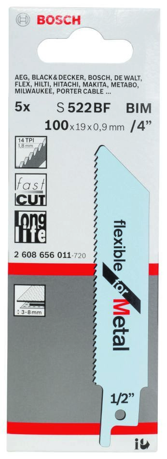 Příslušenství Bosch Blue 2608656011 S522BF Kotouč do ocasní pily flexibilní na kov 100 mm 5 kusů