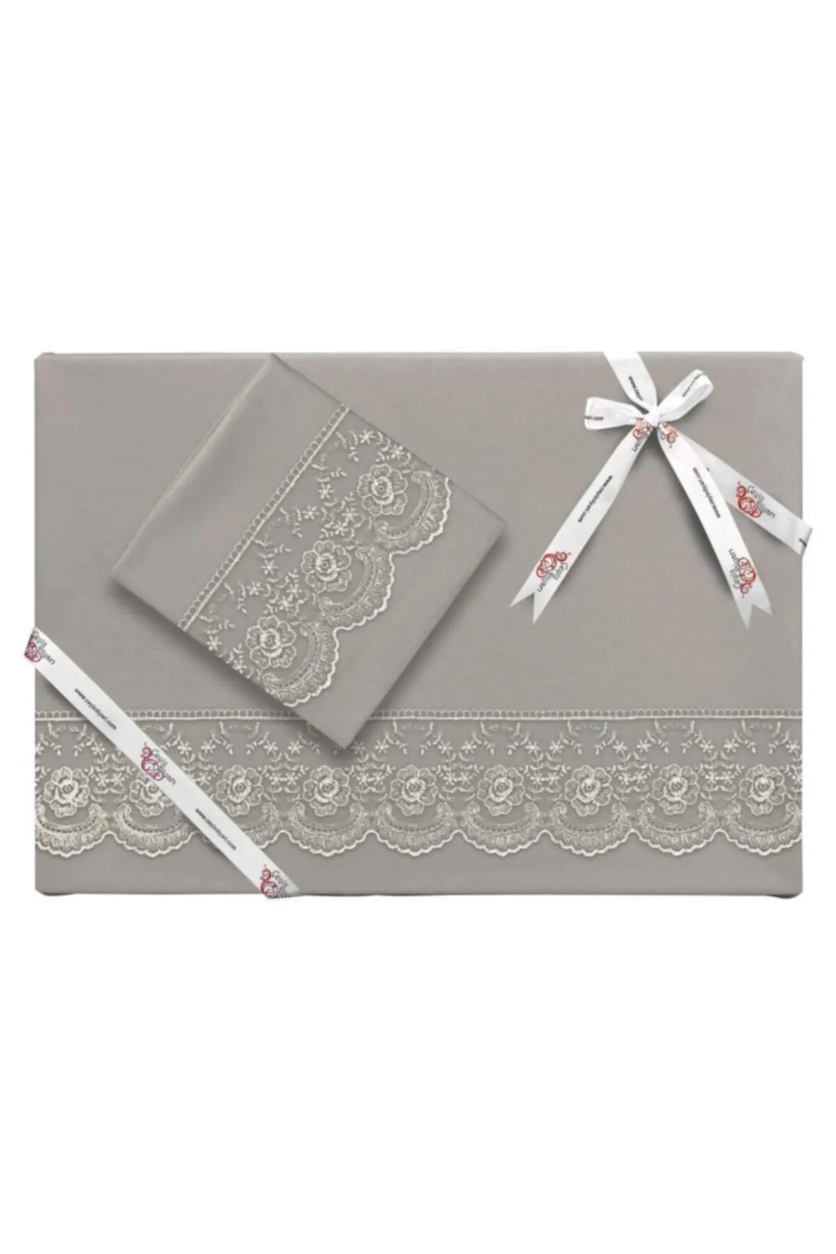 Çeyiz Diyarı  French Lace Kure Einzelbettbezug-Set, 4-teilig, Grau