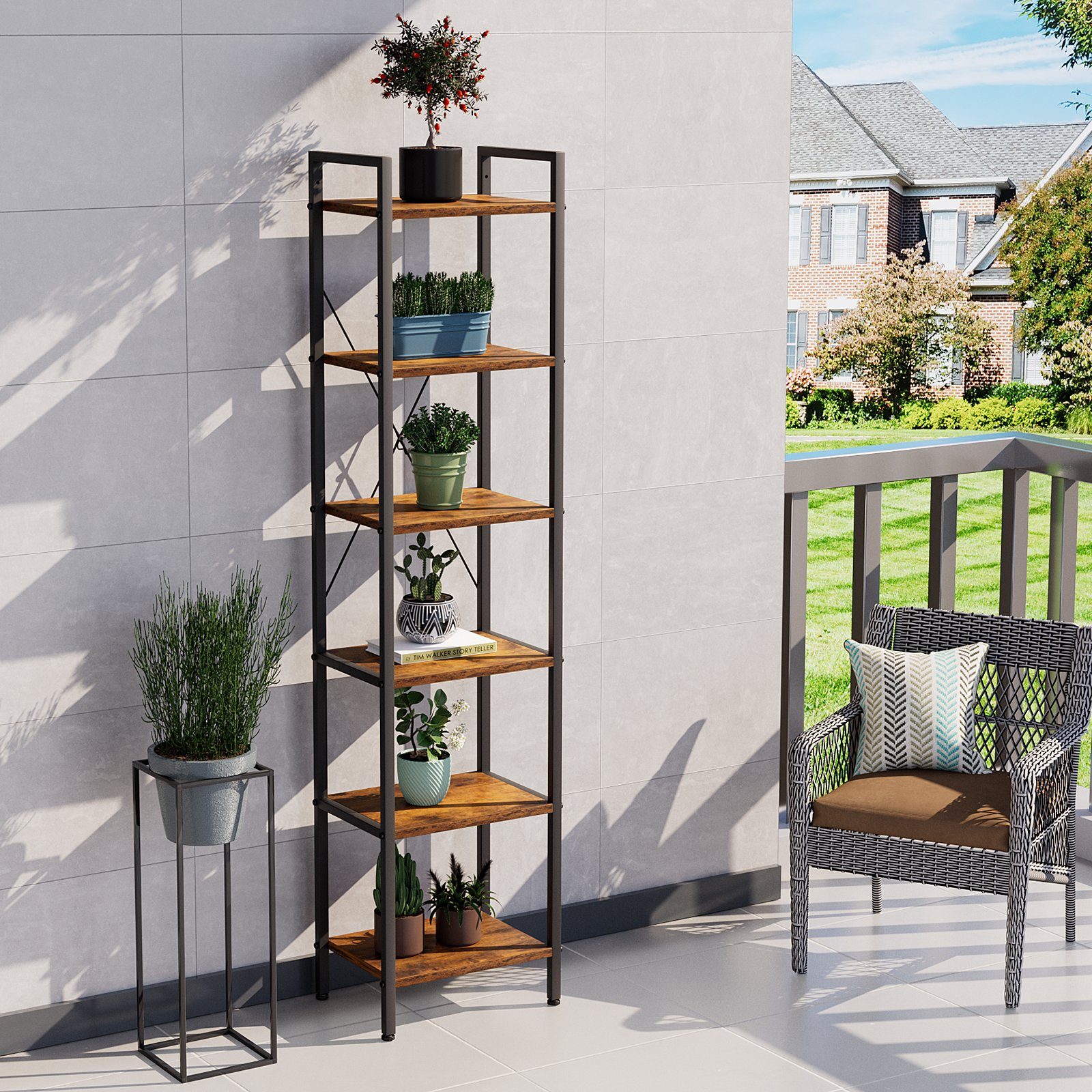 TLGREEN Bücherregal, mit 6 Ebenen, bücherregal standregal, 187 x 40 x 30 cm, Braun