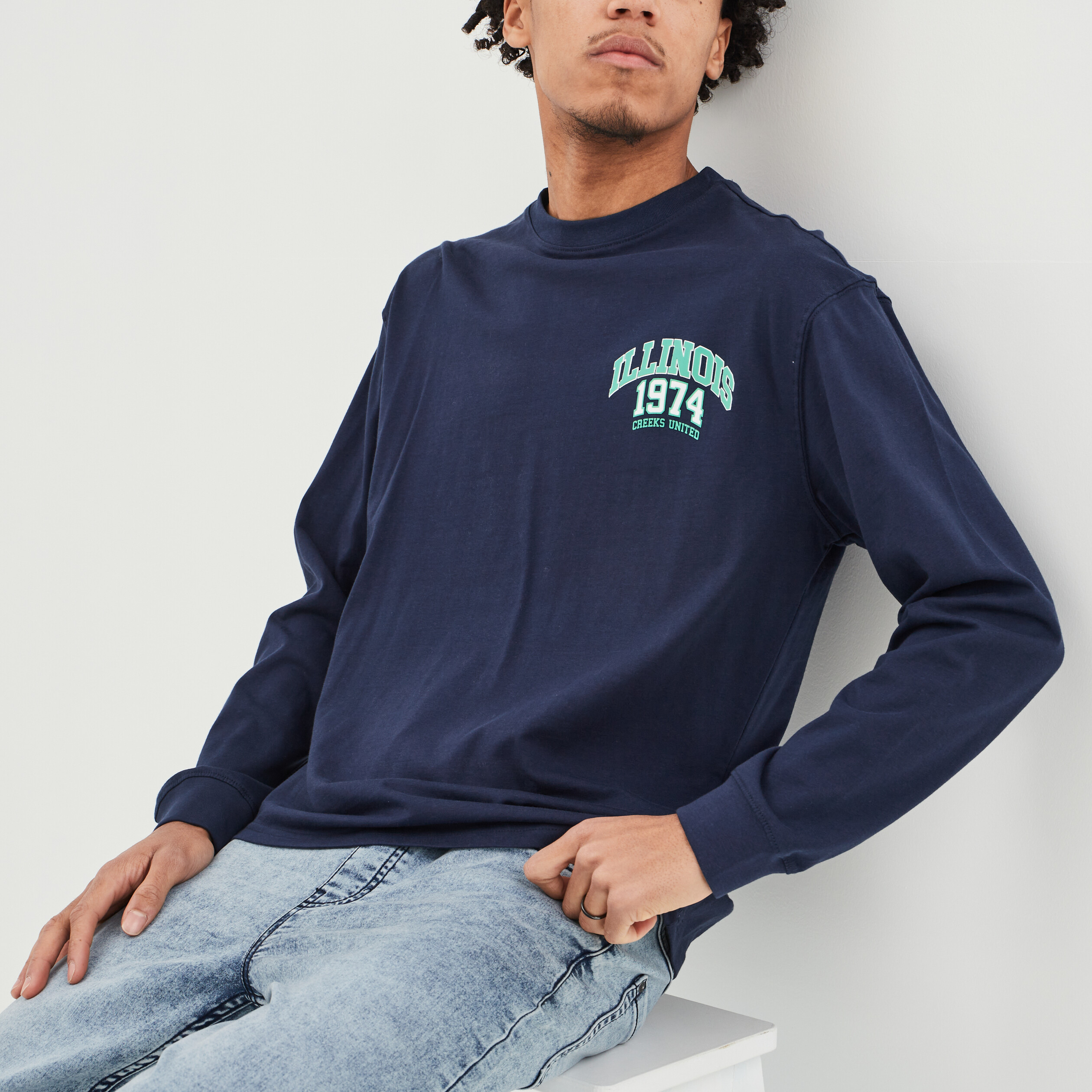 T-shirt manches longues bleu marine homme | La Halle