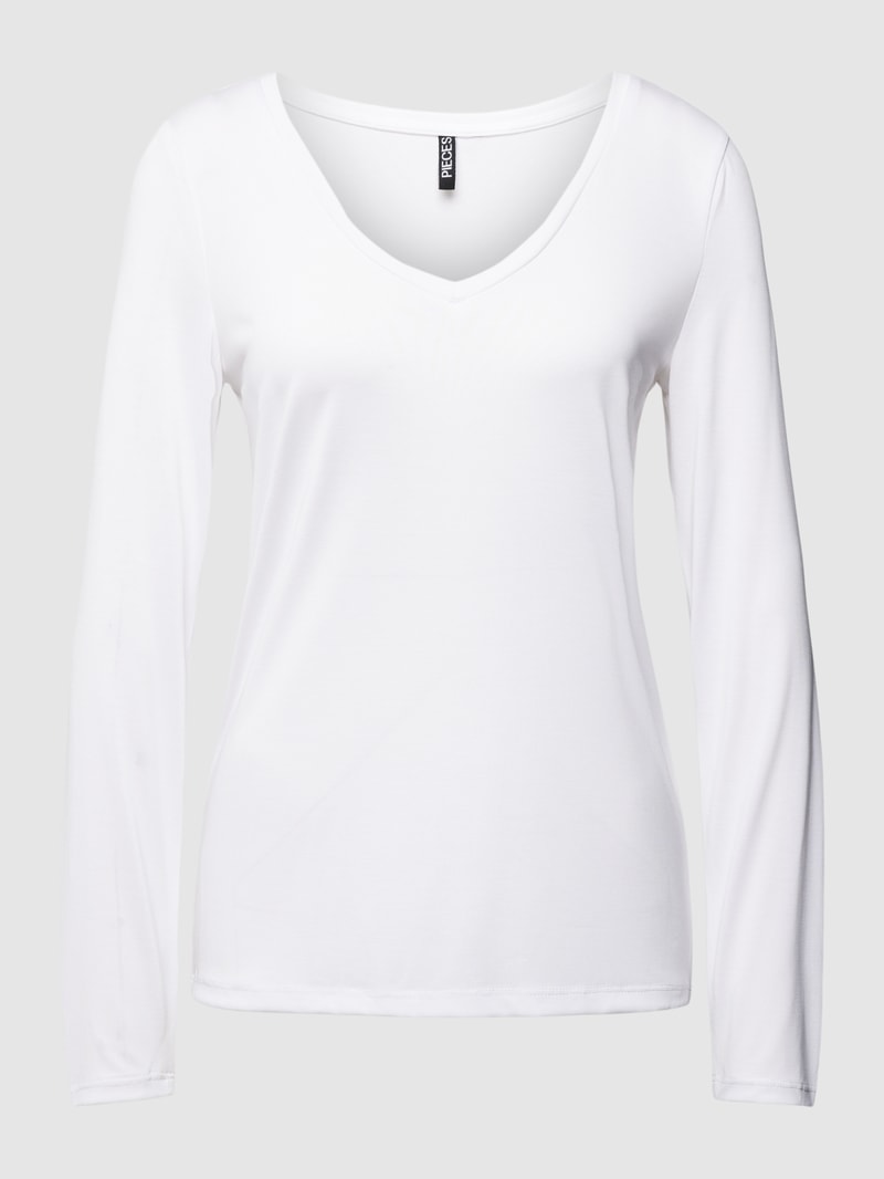 Longsleeve mit V-Ausschnitt Modell 'KAMALA NEW' in weiß