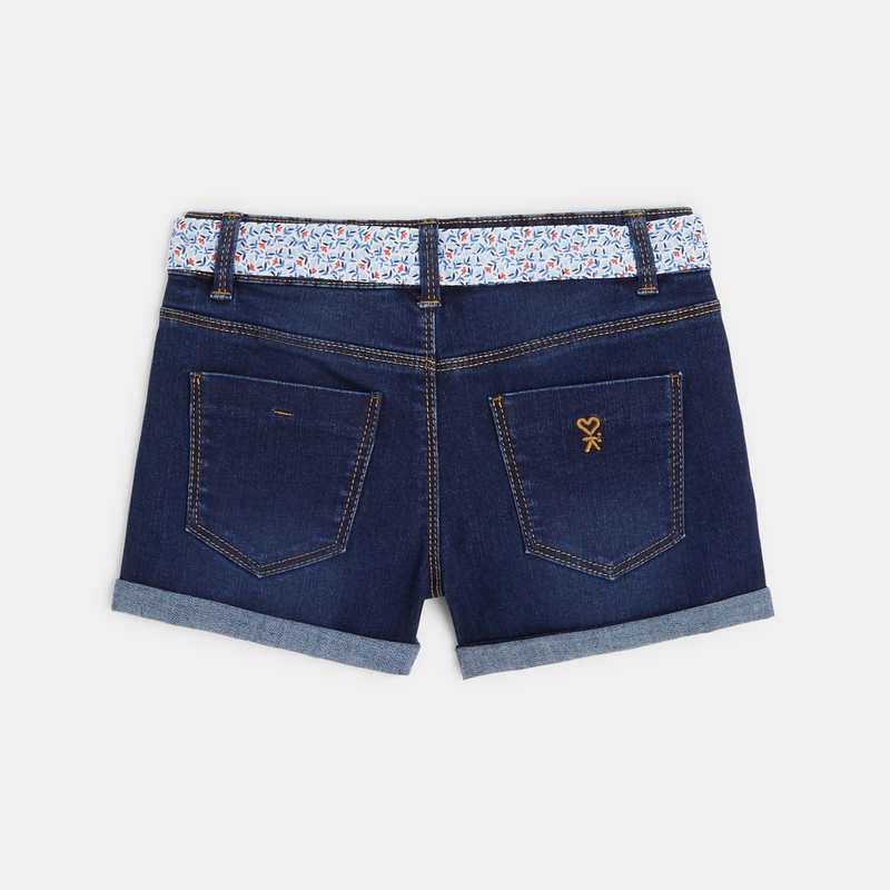 Short en jean ceinturé bleu fille